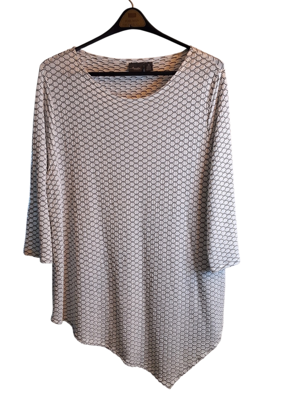Chico's Cream and Black Geometric Asymmetric Tunic Sz 3